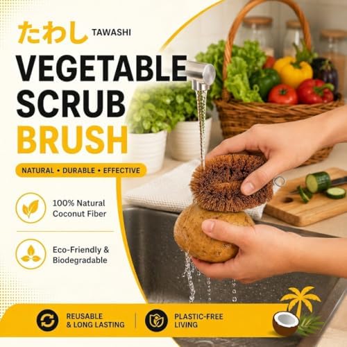 Pack of 6 Tawashi Vegetable Scrub Brush, Natural Coconut Coir Fiber Produce Brush, Fruit & Vegetable Scrubber, Kitchen Cleaning Brush, Japanese Kamenoko Design - Image 6