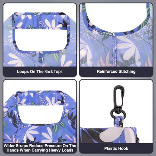 HOLYLUCK Reusable Grocery Bags,Heavy Duty Foldable Shopping Tote Bag (Standard, Tropical floral) - Image 5