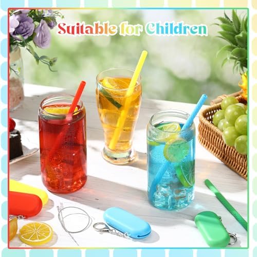 Meanplan 4 Sets Reusable Straws Travel Case Brush Silicone,Rainbow Colors - Image 5