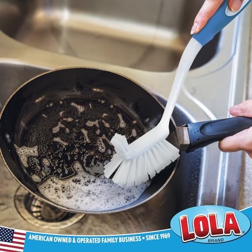 LOLA Pro Utility All Purpose Kitchen Cleaning Brush, 2 Pack, Durable Bristles, Comfort Ergonomic Rubber Non-Slip Grip, Built-in Food Scraper - Image 2