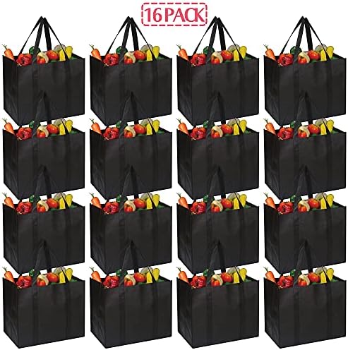 DIOMMELL Set of 16 Reusable Grocery Bags Extra Large Super Strong Heavy Duty Shopping Tote Bags with Reinforced Handles Black - Image 3