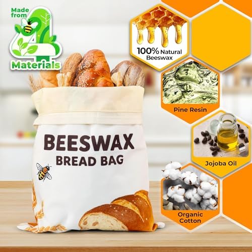 OHIYO Beeswax Bread Bags for Homemade, Reusable Natural Beeswax Sourdough Bread Bags Freshness Keeper for Homemade, Bakery Essentials, Bread Box (2 Pack) - Image 3