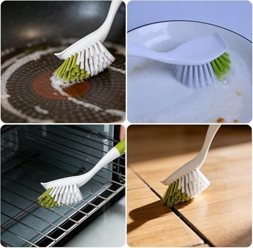 Dish Brush Scrub Brush with Handle - 3 Pack Stiff Bristles Dish Scrubber for Cleaning Dishes, Pots, Pans, Sink, Cast Iron - Hard Bristles,No Residue (Green) - Image 3