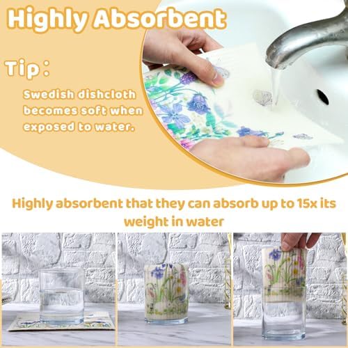 6 Pack Spring Floral Swedish Dishcloths for Kitchen, Absorbent Dish Cloths - Image 3