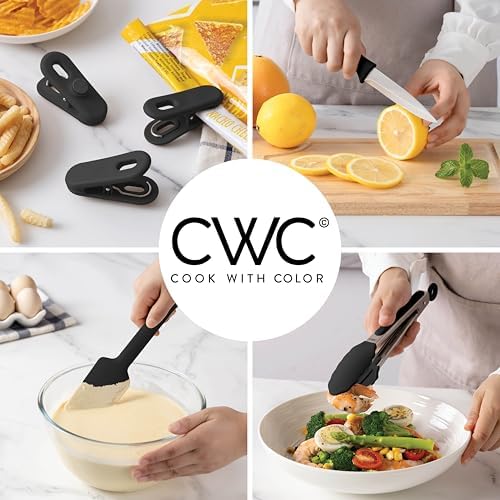 COOK WITH COLOR Bamboo Kitchen Utensil Set with Drawer Organizer | Cooking Tools and Storage Caddy, Black, 18 Piece Gadget Set - Image 4