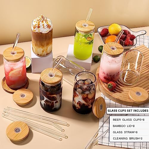 DWTS DANWEITESI Glass Cups with Lids and Straws 8 pcs,16 oz Glass Iced Coffee Cups with Lids-Clear Glass Coffee Cups,Cute Glass Cups for Coffee Bar Accessories Gifts - Image 3
