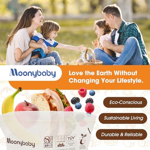 Moonybaby Compostable Snack Size Food Storage Bags (60 Count), Organic Food Storage Container with Food-Safe Zip Seal, Freezer and Leak Proof - Image 7