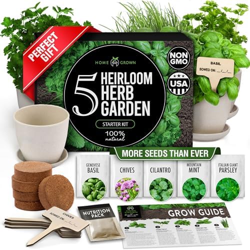 HOME GROWN 5 Herb Indoor Garden Starter Kit, Christmas Gardening Gift by HOMEGROWN