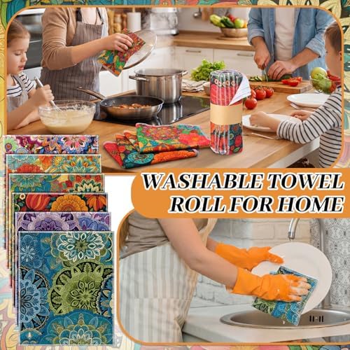 Redbaker 60 Pcs 18 Pcs Reusable Paper Towel for Kitchen,Boho Floral Style - Image 6