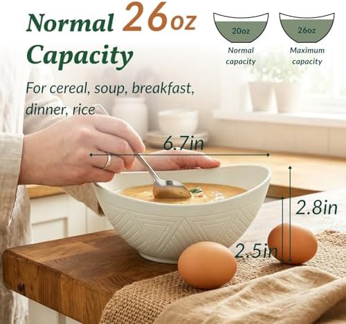 Homienly Wheat Straw Bowls 26 OZ Serving Bowls Oval Serving Dishes for Salad, Dinner, Cereal, Snack, Prep, Dessert Bowls Set Unbreakable Camping Bowls Microwave & Dishwasher Safe (6 PCS Grey Stone) - Image 2