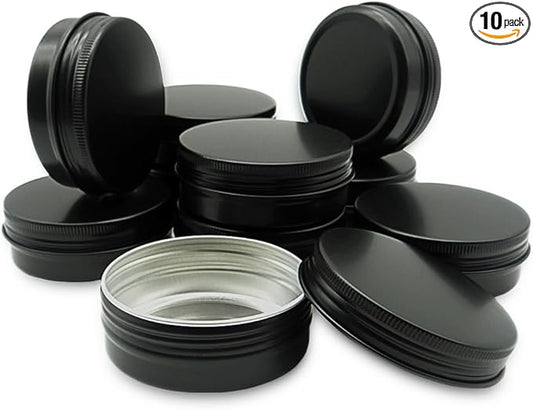 10pcs 60ml Round Lip Balm Tin Cans, 60 Gram Aluminum Tins Black Cosmetic Sample Containers with Screw Lid, 60g Metal Empty Storage Travel Jars for Salves, Lip Balms, Face Cream, Candle, Tea
