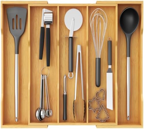 Lifewit Bamboo Utensil Organizer for Kitchen Drawer, Cooking Utensil Tray by Lifewit