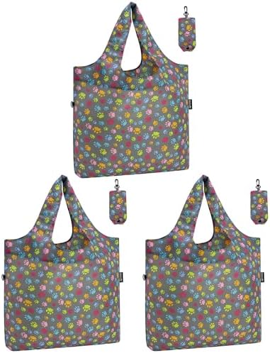 HOLYLUCK Reusable Grocery Bags,Heavy Duty Foldable Shopping Tote Bag (Standard, 3 Dog Paw Prints) by holyluck