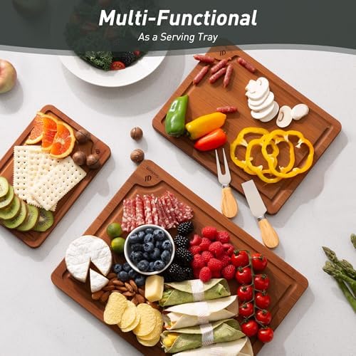 3 Packs Bamboo Cutting Board Set with Non Slip Feet and Over Sink Nice Solid Thick Wood Juice Groove Chopping Board Extra Large Big Small Best Hardwood Counter Organic Vegetable Kitchen Gadgets - Image 6