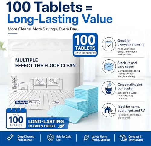 100pcs Multi Surface Effect Floor Clean Tablets All Purpose Natural Wood Floor Cleaner Mopping Tile Cleaning Solution Pet Safe Friendly Non Toxic Robot Vacuum Scented Power Mop Soap (Blue, 100PCS) - Image 6