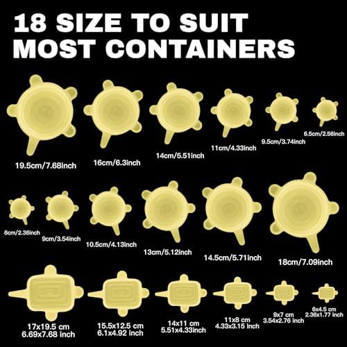 Reusable Silicone Stretch Lids – 18PCS Round & Square Stretchy Food Covers, Airtight & Leakproof, Microwave & Dishwasher Safe Yellow - Image 2
