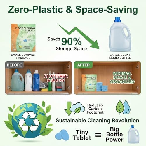 Floor Cleaning Tablets: 1 Tab = 2l Pre-Measured Solution, Streak-Free & Non-sticky for Barefoot Clean, Protects & Shines All Floors, Zero-Plastic & Space-Saving, For Mops & Robot Vacuums (2set) - Image 6