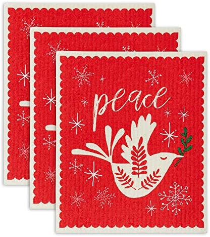 DII Swedish Dishcloths for Kitchen & Cleaning, Reusable, Machine Washable & Dishwasher Safe, Biodegradable, 7.75 x 6.75, Peace, 3 Piece by DII