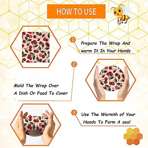 Reusable Beeswax Wrap, 11 Pack Eco-Friendly Beeswax Wraps For Food, Organic, Sustainable, Biodegradable, Zero Waste, Plastic-Free Food Storage, 1L Avocado, 2M Cherry, 4S Strawberry, 4XS Lemon Patterns - Image 4