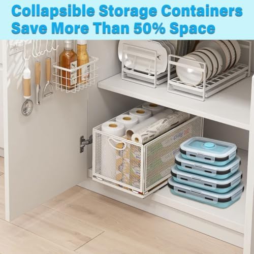 Decorwell 4 Collapsible Food Storage Containers, 12/17/27/40 oz Food-Grade Silicone Set, Leakproof Food Containers for Kitchen Office Camping Picnic, Blue - Image 5