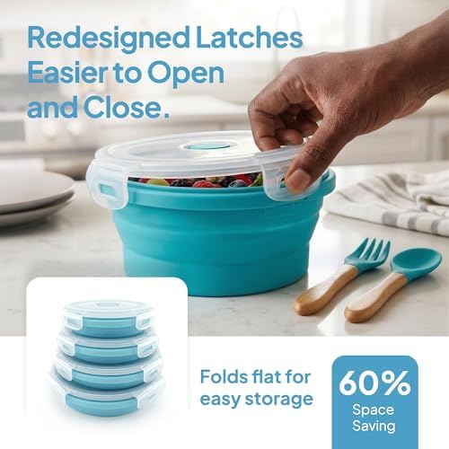 Collapsible Silicone Food Storage Containers with Lids, Set of 4 Sizes (12/17/27/40oz), Leakproof Collapsible Lunch Box, Microwave Freezer Dishwasher Safe, Space Saving for Camping RV Travel - Image 6