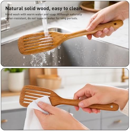 Wooden Spoons for Cooking, 4-Piece Teak Wood Kitchen Utensil Set, Nonstick Safe Wooden Cooking Utensils-Includes Soup Ladle, Pasta Spoon, Slotted Spoon, Salad Fork, for Everyday Meals(A04) - Image 6