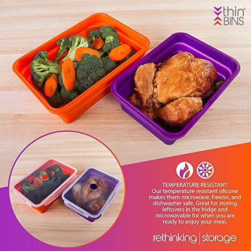 Kitchen Home Thin Bins Collapsible Containers – Set of 2 Extra Large Rectangle Silicone Food Storage Containers – BPA Free, Microwave, Dishwasher and Freezer Safe - Image 4