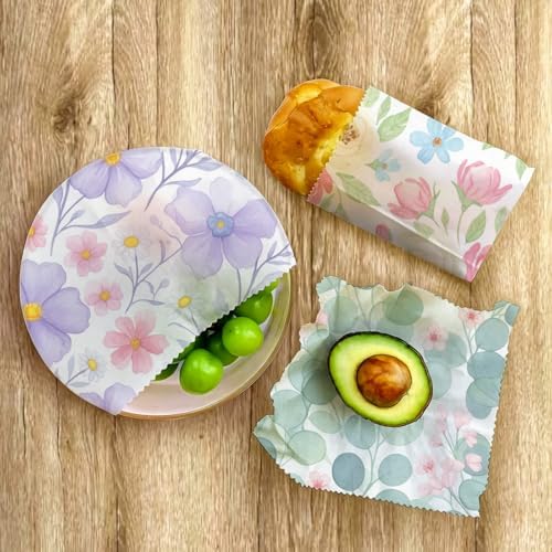 Reusable Beeswax Wraps, Watercolor Floral Beeswax Wraps, 9 PCS Eco-Friendly Food Storage, Organic Cotton, Sustainable, Zero Waste, Plastic-Free, For Sandwich, Bread, Bowl, 1XL, 3M, 5S - Image 7