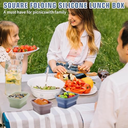6 Pcs Silicone Food Containers 11.8 oz Collapsible Storage Containers with Airtight Lids Stacking Meal Prep Lunch Leftover Food fruits Storage Foldable Box for Freezer Microwave Dishwasher Safe - Image 5