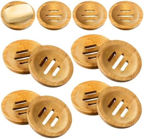 12 Pcs Round Soap Dishes Bulk, Bamboo Soap Holder Self-Draining Tray for Shower Kitchen Sink Bathroom by Unknown