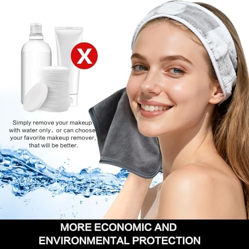 SINLAND Microfiber Facial Cloths Fast Drying Washcloth 8inch x 8inch Absorbent Face Wash Cloth Soft Makeup Remover Cloths - Image 5