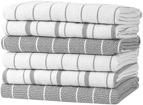Zeppoli Classic Kitchen Towels - 6 Pack 100% Natural Cotton Towel Set, Reusable Wash Cloths, Absorbent Dish Towels, Machine Washable Hand Towels, Kitchen Essentials, 20” x 28” - Gray VAR by Zeppoli