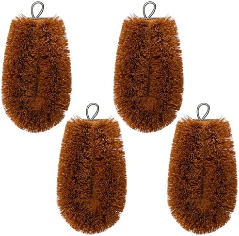 Sawysine 4 Pcs Tawashi 100% Natural Coconut Coir Fiber Brush, Vegetable Scrub Brush Heads Ideal for Fruit Veggie Scrub Wash, Kitchen Cleaning Needs, Japanese Design by Sawysine
