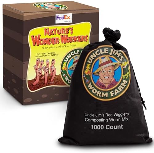 Uncle Jim's Worm Farm 1000 Count Red Wiggler Composting Worms Mix for Garden Soil or Fishing | Pack of Compost Worms Improves Soil Structure and Quality for Healthier Gardens by UncleJimsWormFarm