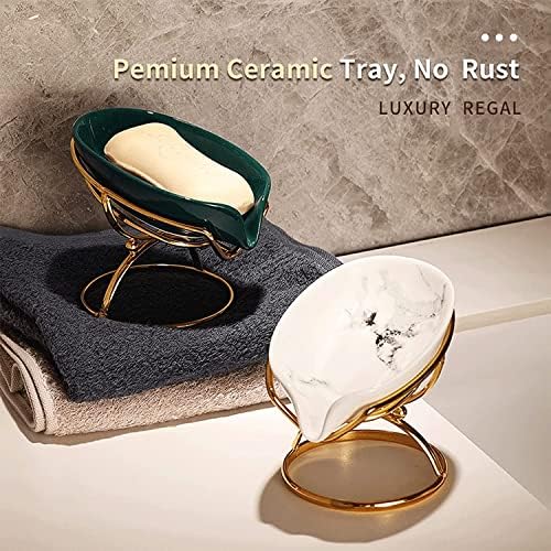 Dobbyby Leaf-Shaped Ceramic Soap Dish with Drain, Holder, Saver, Tray, Bar Soap Holder, Easy Cleaning, for Shower Bathroom Kitchen Sink Bathtub, Pro-Environment White - Image 5
