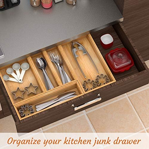 Stackable Utensil Drawer Organizer, Bamboo Kitchen Flatware Holder 12"x 3" - Image 3