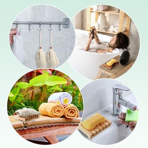 Mumufy 12 Pcs Bamboo Soap Dish Sisal Bag Drain,Mixed Color,Bamboo, Wooden - Image 5