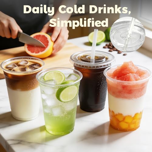Charmount 100 Sets 16 oz Plastic Cups with Lids and Straws - Image 5