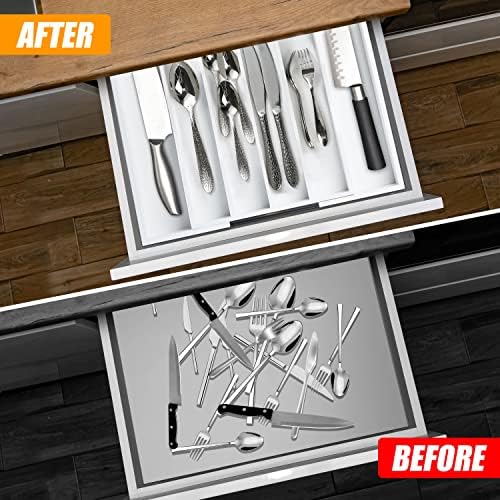 Bellsal White Silverware Organizer Kitchen Drawer Organizer Expandable Bamboo Utensil Holder Cutlery Tray for Kitchen Utensil and Flatware Bedroom Office - Image 2