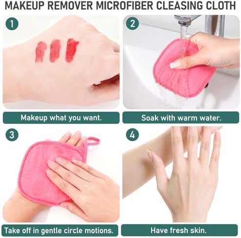 12 Pack Makeup Remover Cloth, 6" x 6" Reusable Makeup Remover Towels Face Washcloth for Washing Face, Makeup Remover Pads Cosmetic Face Wash (Pink-White-Blue) - Image 4