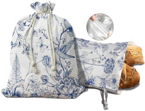 UTELKA Blue Linen Bread Bag for Sourdough Bread 2Pcs 16.5x12 by UTELKA