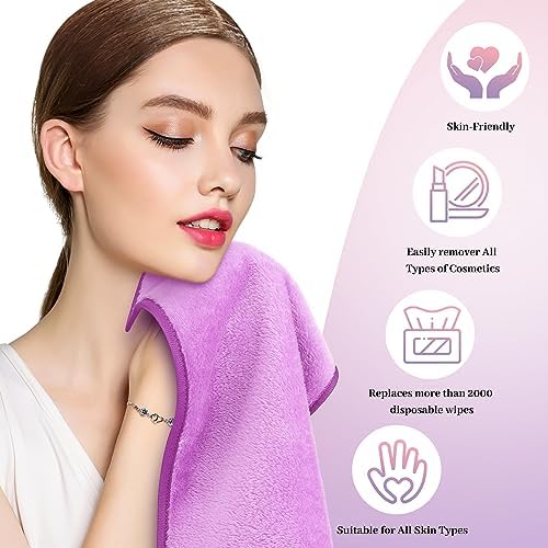 8 Pack Makeup Remover Cloth,13x7 Inch Reusable Makeup Remover Towels, Ultra Soft Microfiber Face Cloth Reusable Facial Washcloths, 4 Colors - Image 4