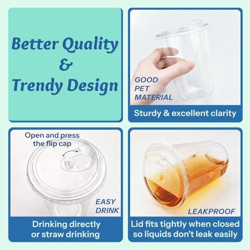 Homestockplus 15 oz Clear Plastic Cups with Lids (100 Pack) - Strawless Sip Lids, Leak-Proof & BPA-Free Iced Coffee Cups - Disposable Cold Drink Cups for Smoothies, Milkshake, Parties, Events - Image 4