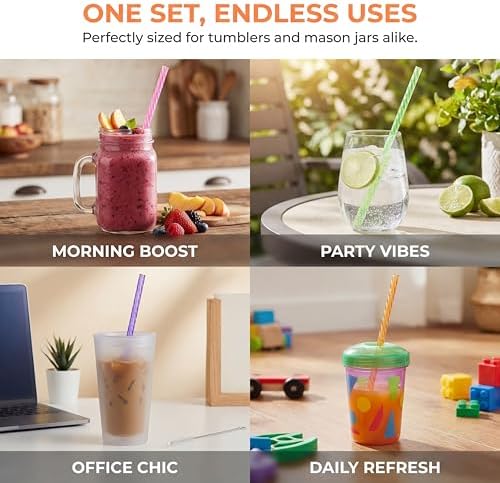 50PCS Reusable Straws with Cleaner Brush, 9.06" Long Colorful Clear Hard Plastic Swirl Drinking Straws for 12 oz 16 oz Mason Jar, Tumblers, Milk, Juice, Iced Coffee, Smoothies, Cocktail - Image 6