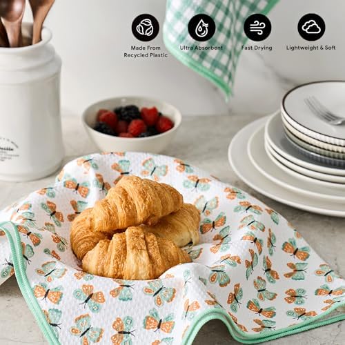 RECYCO Waffle Kitchen Towel Set of 2 - Quick Dry Microfiber Sustainable Dish Towels - Ultra Absorbent Reusable Cleaning Tea Towels - Lightweight Hand Towels,16”x 28”, Butterfly Gingham - Image 2