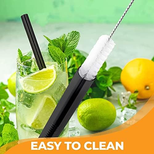 Vinaco 6 Pack Black 0.4" Wide Bore Reusable Stainless Steel Smoothie Straws - Image 6