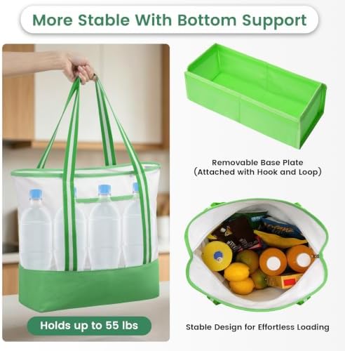Carbrea 15 Inch Large Canvas Tote Bag with Bottom Support, Green, 1 Pack - Image 4