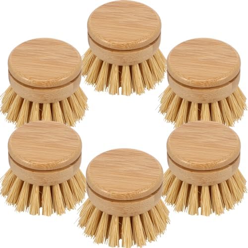 US 6Pcs Bamboo Dish Brush Head Soft Sisal Bristle Dish Natural Washing Brush Head Eco-Friendly Washing Up Brush Replacement Heads Easy to Use Dish Scrubber Head for Dish Brush Cleaning 1.89×1.57in - Image 2