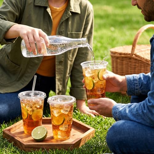 VITEVER [100 Sets - 20oz] Clear Plastic Cups with Lids and Straws, Disposable Cups for Iced Coffee, Smoothie, Milkshake, Cold Drinks - Image 6