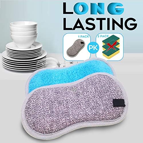 Dual Sided All-Purpose Sponges Kitchen,Dish Sponge for Washing Dishes Cleaning Kitchen,Non Scratch,Rough Scrubbers for Non-Stick Cookware, Soft Microfiber Scrub for Dishes(Bule,6Pack) - Image 3